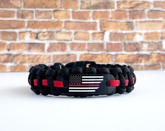 Thin Red Line American Flag Firefighter Paracord Bracelet - Made in the USA