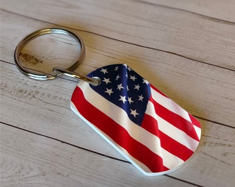 American Flag keychain Red White and Blue Waving Flag for Men or Women Quick ship Bulk pricing available
