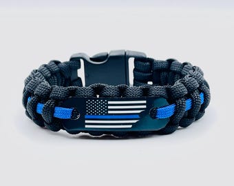 Thin Blue Line Paracord Bracelet – Police gifts, American Flag - Made in the USA