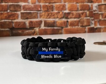 Police Thin Blue Line paracord bracelet with custom text for men or women - Police bracelet - Made in the USA