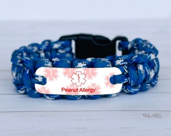 Peanut allergy ID bracelet, Waterproof medical alert, Custom paracord bracelet for kids or adults, Back to school accessories