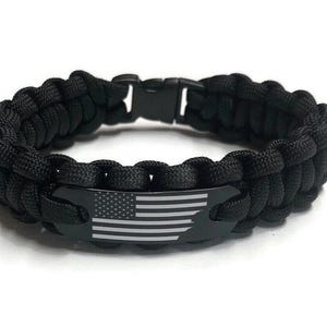 American Flag Paracord Bracelet – Black and White Patriotic Gift - Made in the USA image 1