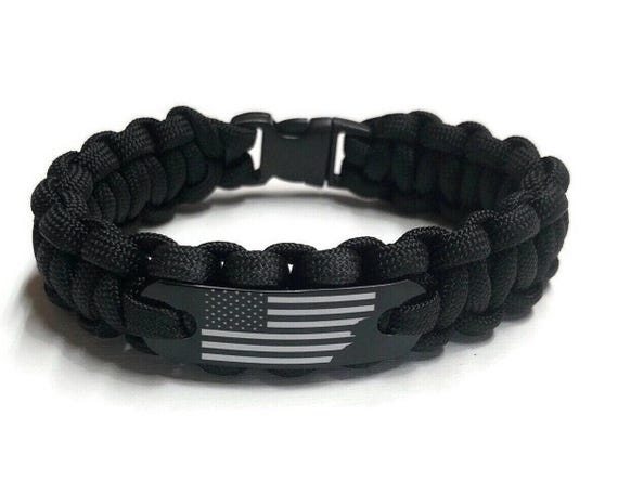American Flag Paracord Bracelet – Black and White Patriotic Gift - Made in the USA
