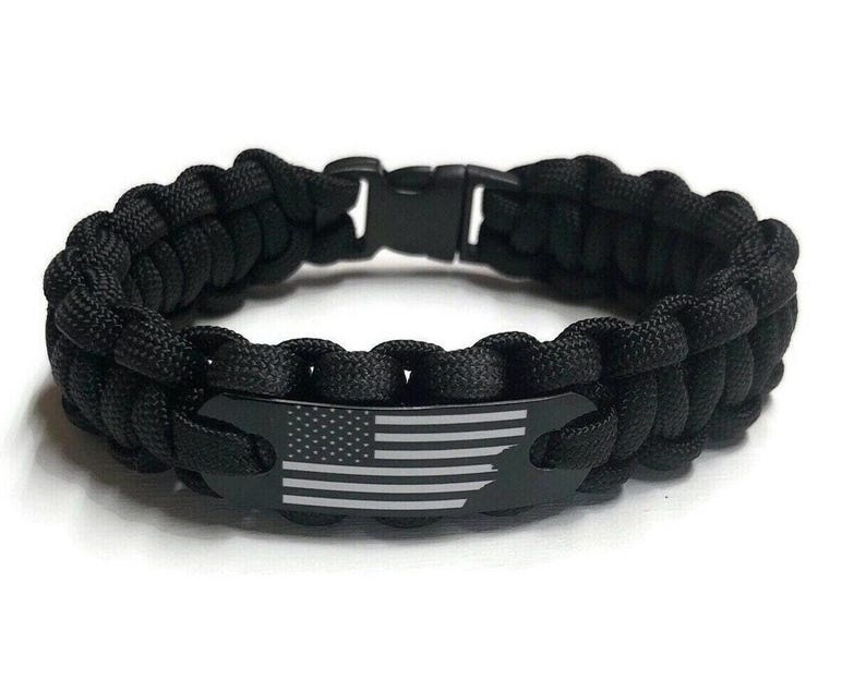 American Flag Paracord Bracelet – Black and White Patriotic Gift - Made in the USA image 1