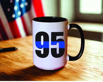 Personalized Police Coffee Mug, Custom Badge Number, Police gifts, Thin Blue Line Gift, 15-ounce