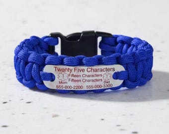 Personalized Paracord Medical Alert Bracelet – Waterproof Emergency ID - - Made in USA