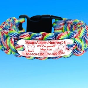 Autism awareness bracelet - Personalized medical alert jewelry - Custom made paracord accessory for adults or children