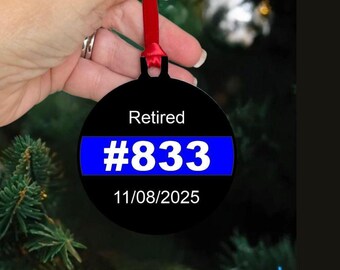 Police Retirement Christmas Ornament, Personalized: Thin Blue Line Police gifts, Shatterproof