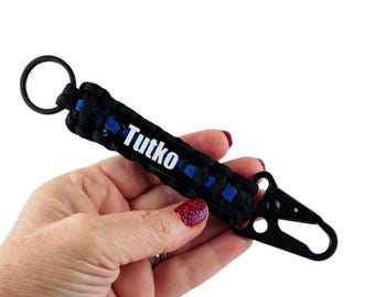 Personalized Thin Blue Line Paracord Keychain with HK Clip - Law Enforcement Police gifts