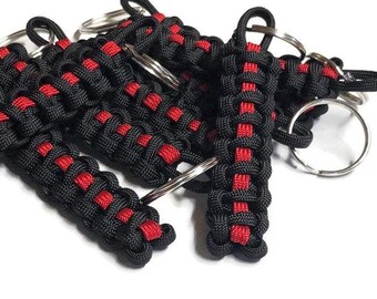 Firefighter keychain - Firefighter gift - Thin Red Line paracord keychains for Firefighters | Contact us for bulk pricing of 12 or more  pcs