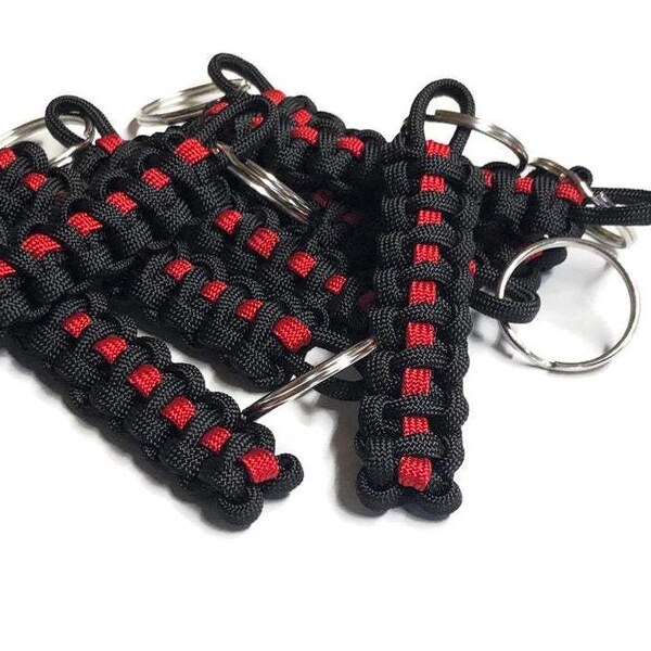 Firefighter keychain - Firefighter gift - Thin Red Line paracord keychains for Firefighters | Contact us for bulk pricing of 12 or more  pcs