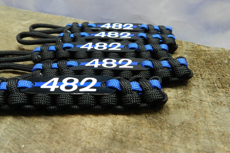 Thin Blue Line keychain, Personalized police keychain with badge number, name or short quote Buy in bulk for Police Week image 3