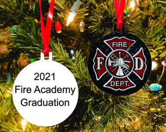 Firefighter Maltese Cross Christmas ornament personalized - Bulk orders welcome - Shatterproof flat metal