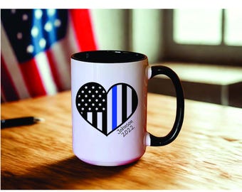 Police Blue Line coffee mug - Personalized Law Enforcement gifts - 15 ounce