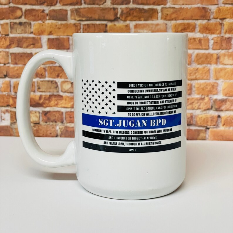 Police Officer Mug Prayer Flag Personalized Custom Thin Blue Line Mug
