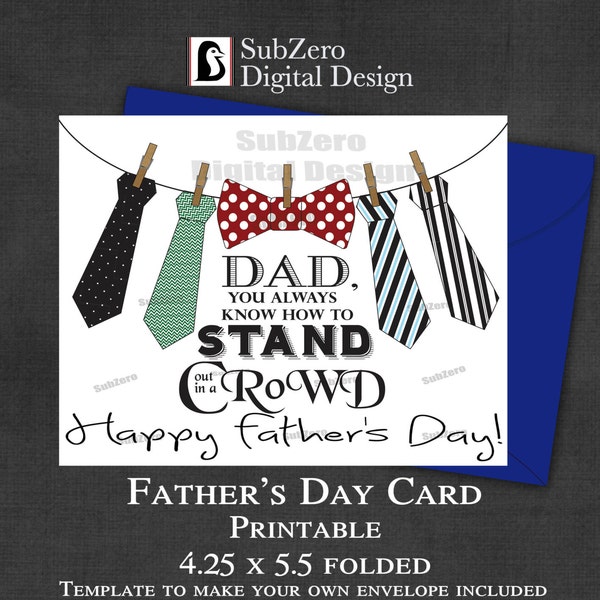 Father's Day Card - Dads Stand Out in a Crowd - Printable 4.25 x 5.5 folded Father's Day Card for Kids - INSTANT DOWNLOAD