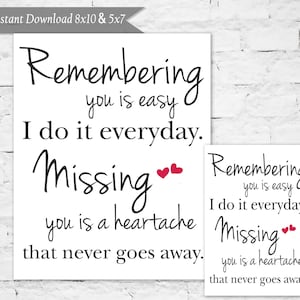 Remembering You, Missing You - Printable Quote - Memorial Print - 8x10 and 5x7 Instant Download