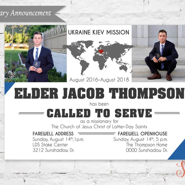 LDS Missionary Farewell or Homecoming Announcement, Called to Serve, Photo Card with Custom Color Choice