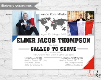 LDS Missionary Farewell or Homecoming Announcement, Called to Serve, Photo Card with Custom Color Choice