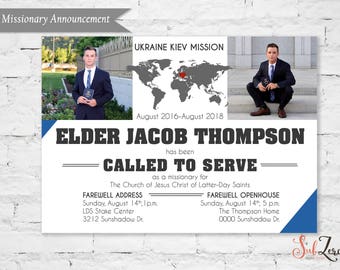 LDS Missionary Farewell or Homecoming Announcement, Called to Serve, Photo Card with Custom Color Choice