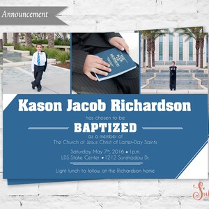 LDS Baptism Invitation, LDS Boy Baptism Invitation, Modern LDS Baptism Invitation, Custom Baptism Invitation, 5x7 Digital File
