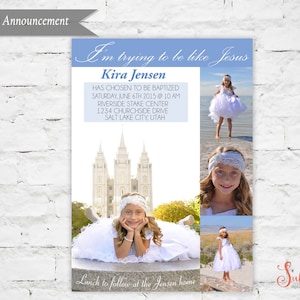 LDS Baptism Invitation, LDS Girls Baptism Invitation,  I&#39;m Trying to be Like Jesus, Customized 5x7 Printable Digital File