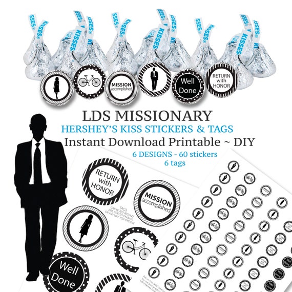 lds missionary chocolate kiss printable stickers and tags etsy