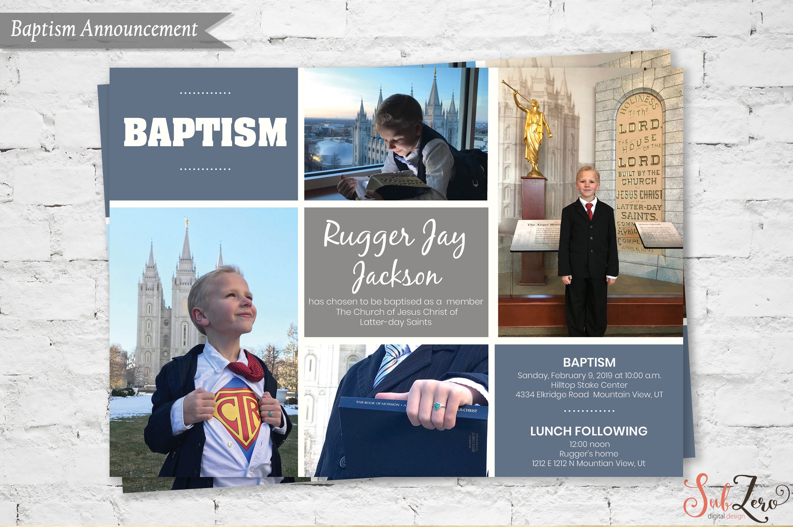 Baptism Announcement, Photo Baptism Invitation, LDS Boy Baptism ...