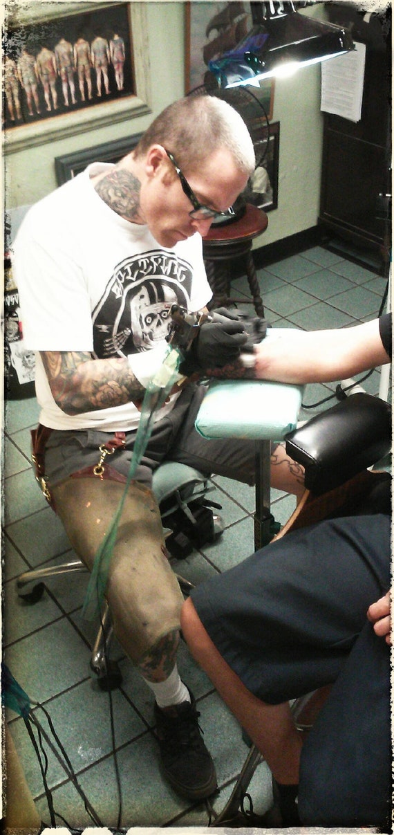 Tattoo Artist Leg Apron with black leather and black hardware