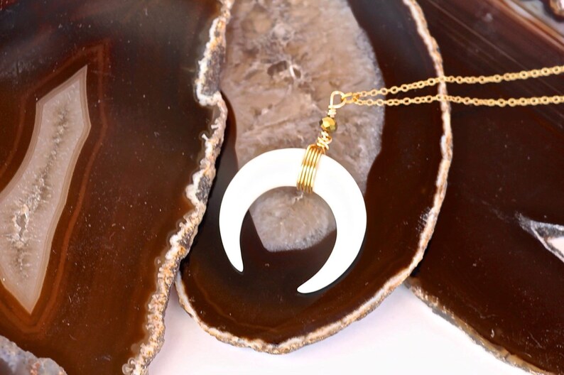 Double Horn Necklace 18k Gold Plated Chain Crescent Moon | Etsy