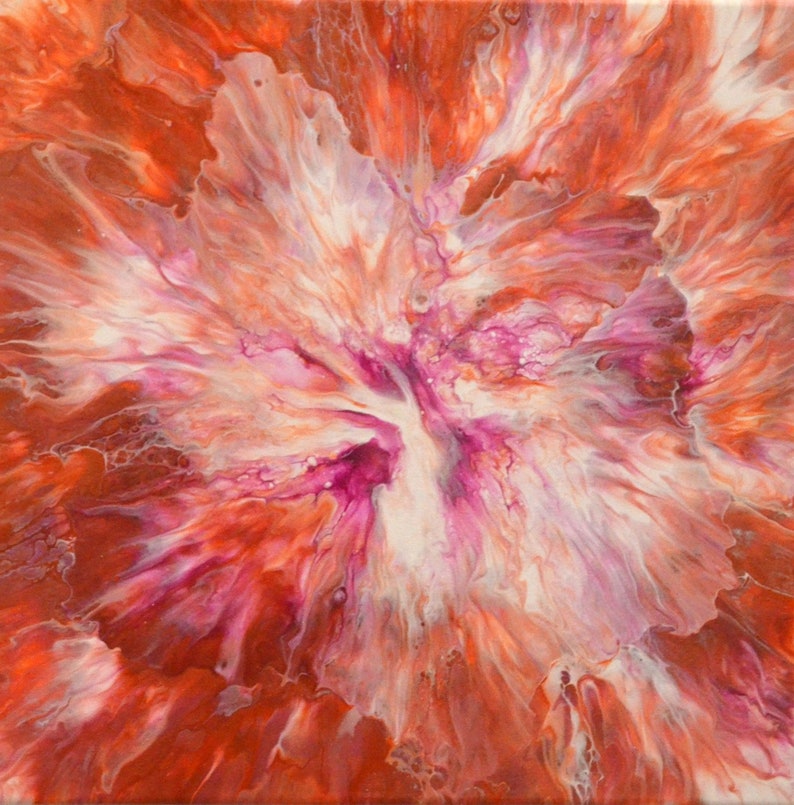 GEORGIA 14x14 Orange Purple Acrylic Pour Painting image 1