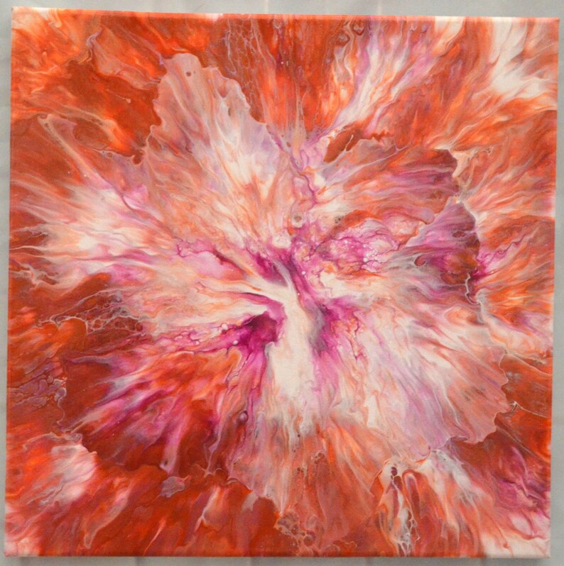 GEORGIA 14x14 Orange Purple Acrylic Pour Painting image 2