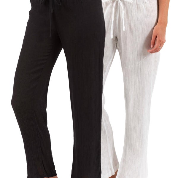 Resort Pants | Black in Viscose Crepe | White in Crinkle Gauze Cotton | Slip on a pair for cool relaxed comfort