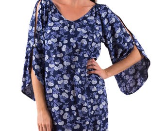 Open Sleeve  Women's Dress  | Cool Casual  | Mimi Floral Blues