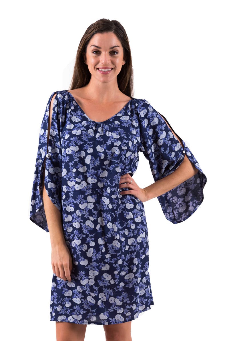 Open Sleeve Women/'s Dress Mimi Floral Blues Cool Casual