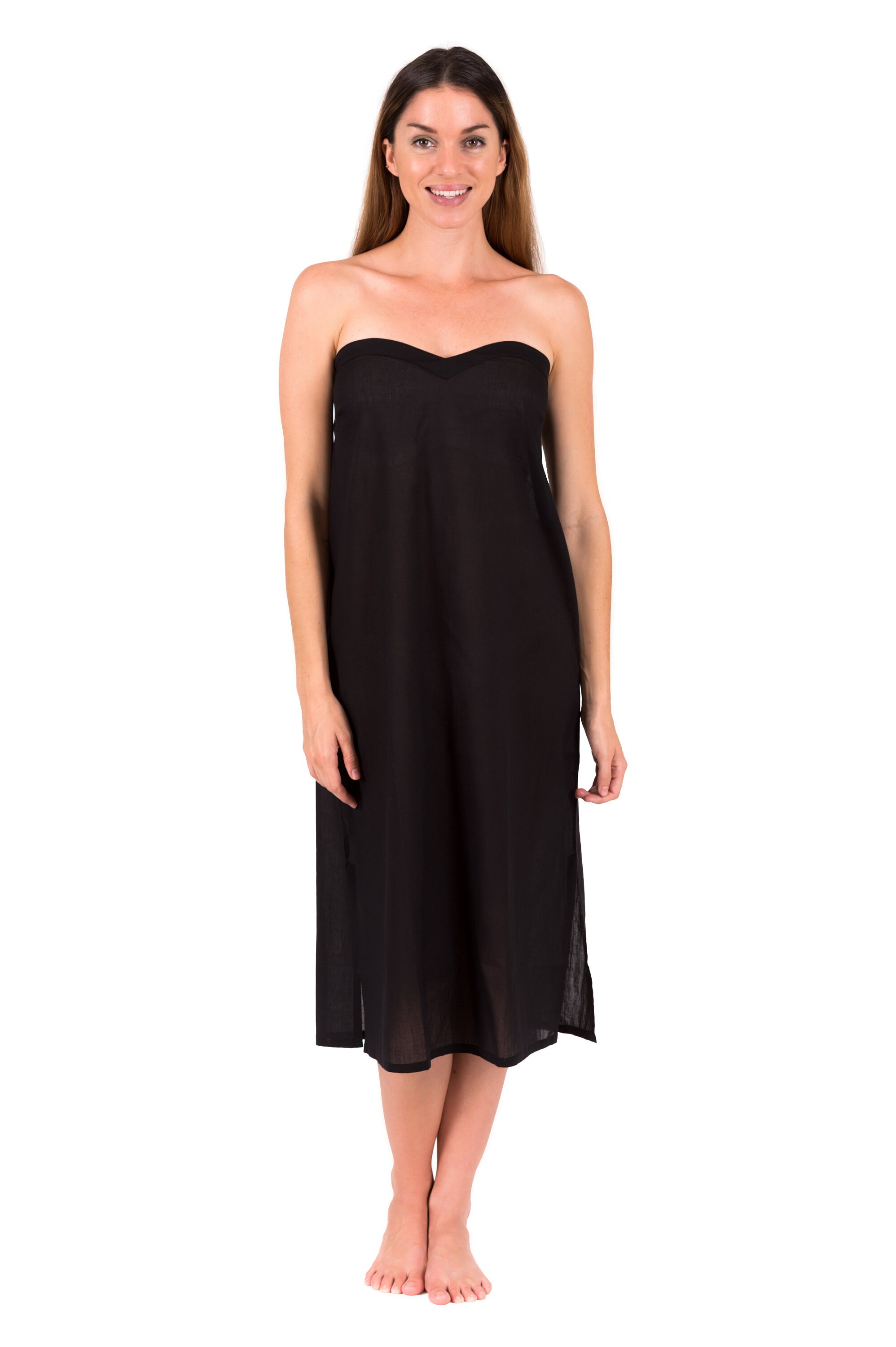 Long Cotton Slip Dress Strapless Zara Maxi White, Black, Crema