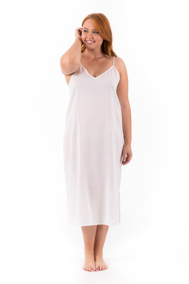 Long Cotton Maxi Slip Available in Black, White or Crema Warm Beige Perfect for under a sheer maxi dress White