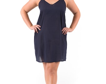 Cotton Voile Slip Dress "NAVY": Lightweight Breathable Layer - XS-5XL