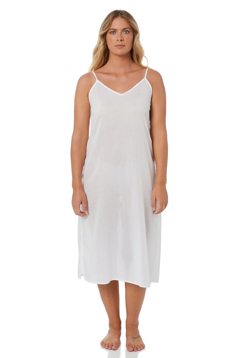 Long Cotton Maxi Slip Available in Black, White or Crema Warm Beige Perfect for under a sheer maxi dress image 6