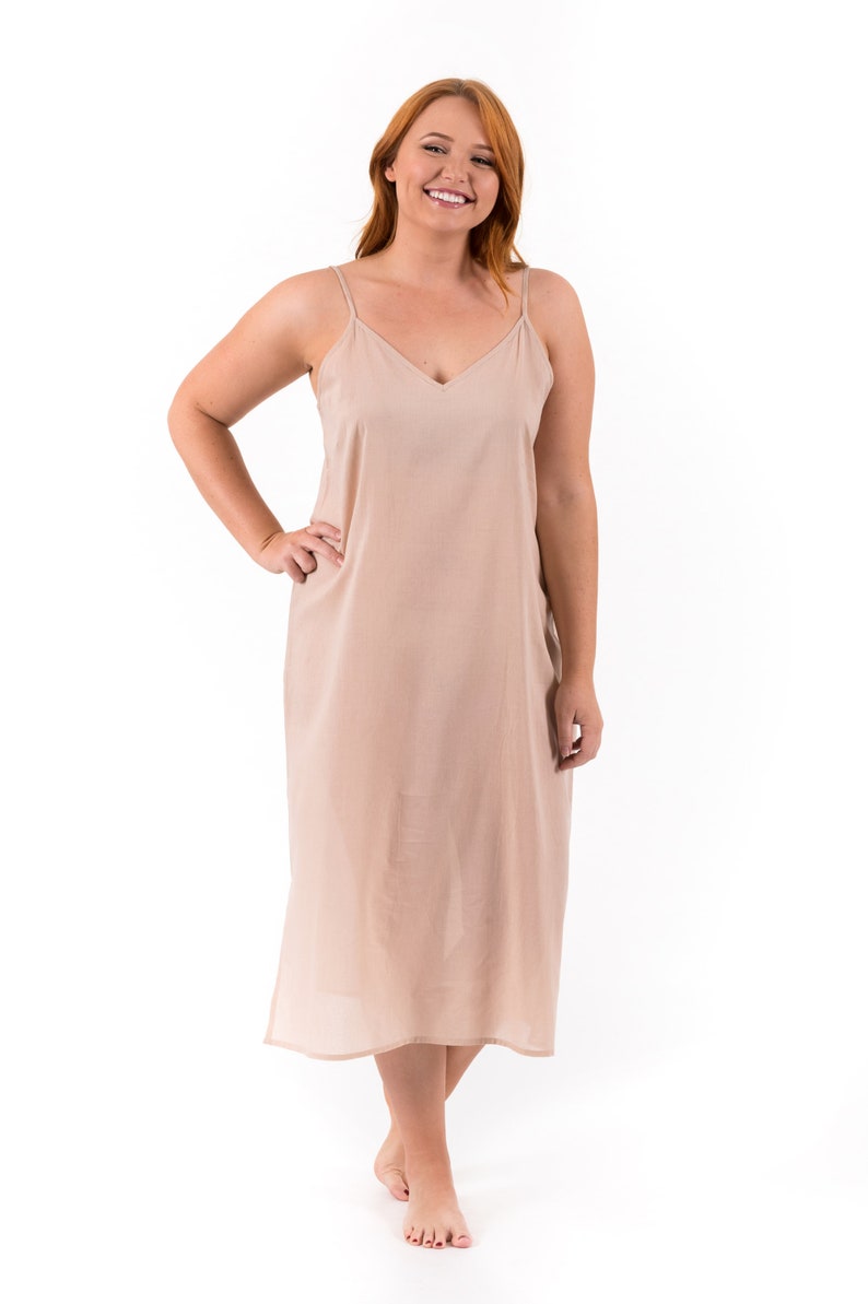 Long Cotton Maxi Slip Available in Black, White or Crema Warm Beige Perfect for under a sheer maxi dress Beige