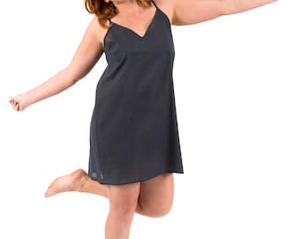 Cotton Voile Slip Dress "CHARCOAL": Lightweight Breathable Layer - XS-5XL