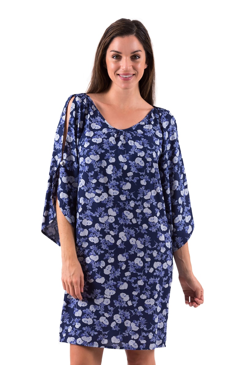 Open Sleeve Women/'s Dress Mimi Floral Blues Cool Casual