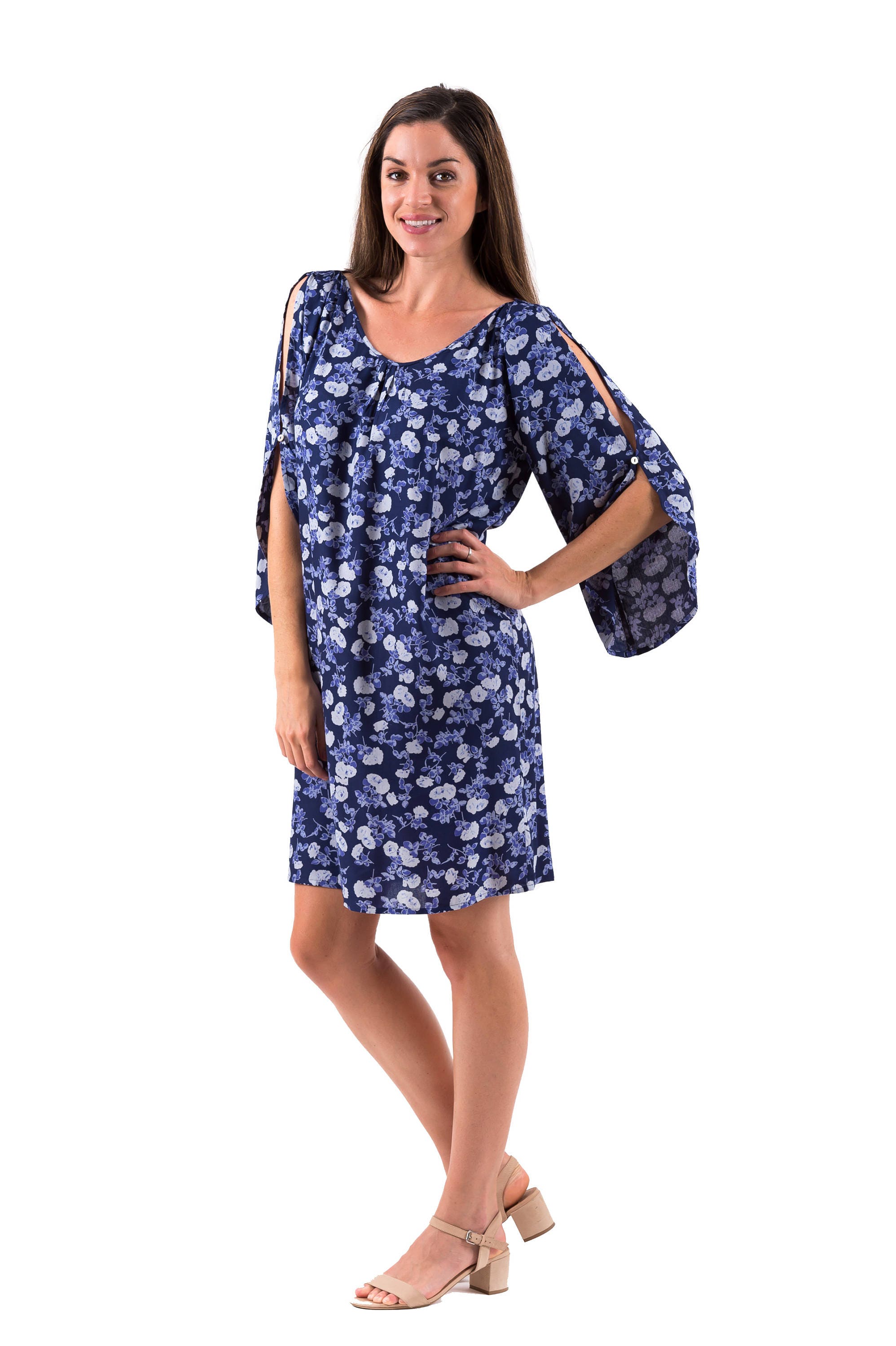 Open Sleeve Women's Dress | Cool Casual | Mimi Floral Blues