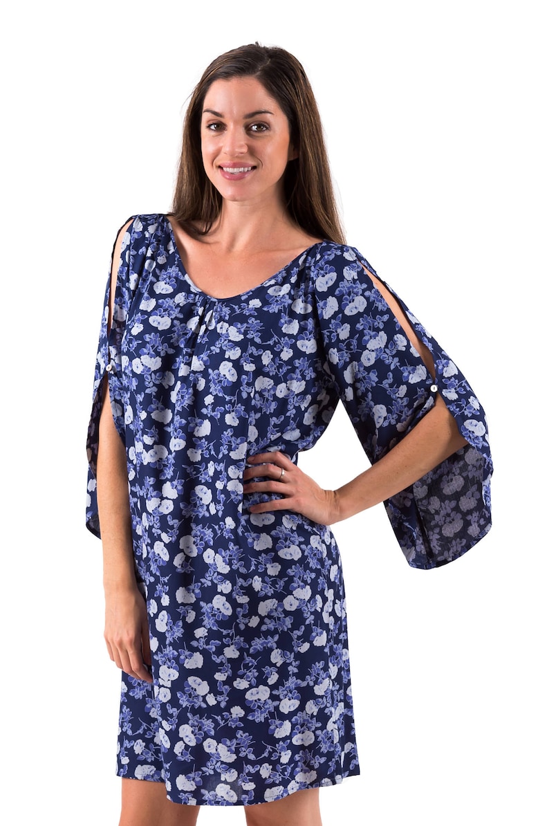 Open Sleeve Women/'s Dress Mimi Floral Blues Cool Casual