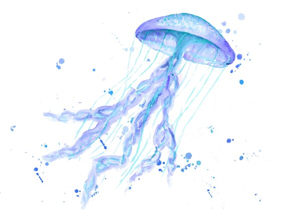 Blaue Quallen Aquarell Print Etsy
