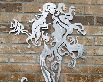 Mermaid Metal Wall Art, Aluminum Mermaid, Metal Mermaid, Fish Metal Art, Ocean Metal Art, Beach House Decor, Mystical Wall Art, Fantasy Art