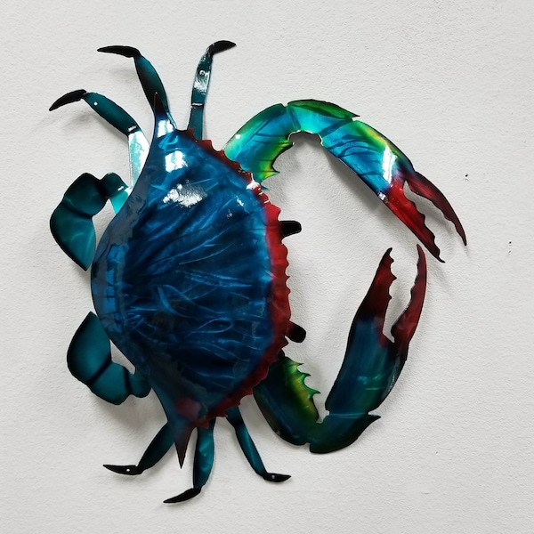 Handmade Aluminum Crab Wall Art, Coastal Beach House Decor