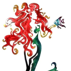 Mermaid Metal Wall Art, Aluminum Mermaid, Metal Mermaid, Fish Metal Art, Ocean Metal Art, Beach House Decor, Mystical Wall Art, Fantasy Art
