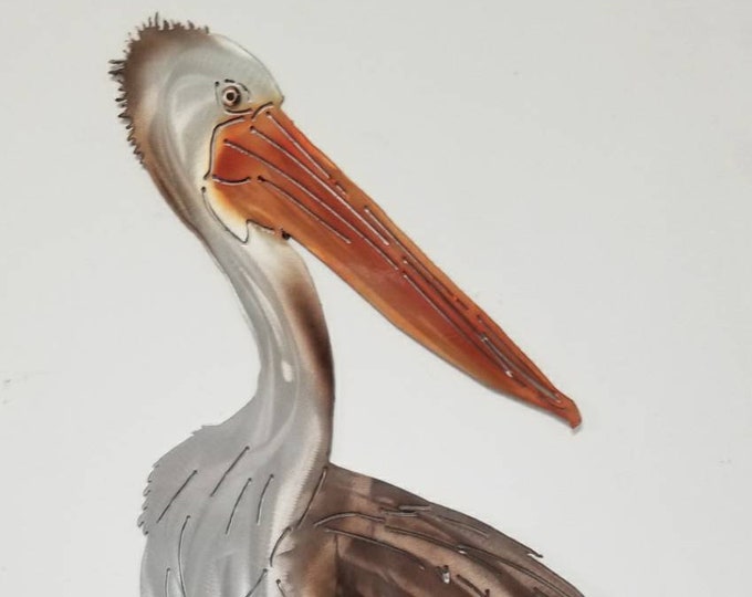 Featured listing image: Pelican Wall Art, Metal Pelican, Sea Bird Home Decor, Coastal Living, Avian Enthusiast, Bird Lover, Ocean Art, Beach House, Christmas Gift