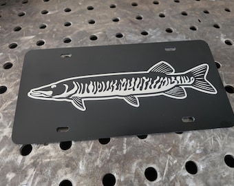 Laser Etched Muskie License Plate, Muskie Car Tag, Musky Unique Car Art, Musky License Art, Muskie Car Art, Muskie Truck Tag